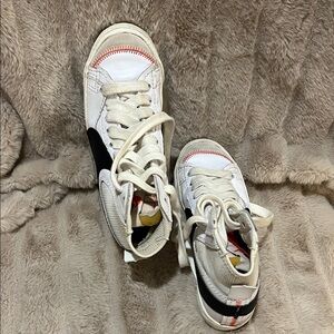 Nike Kids White and Black Sneakers with Red Stitching